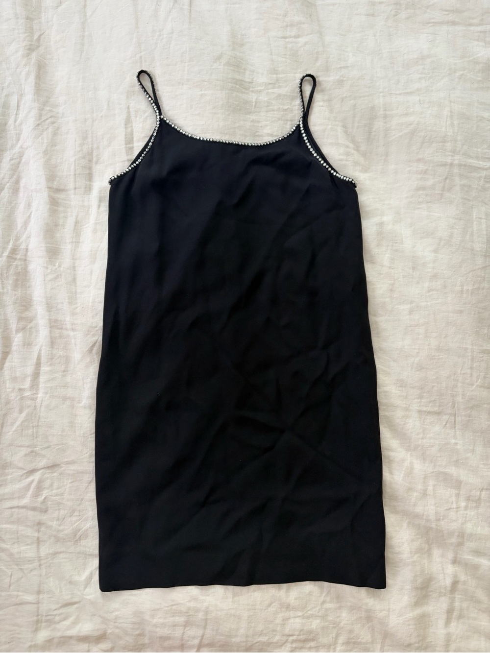 Vintage Adrienne Vittadini Black Slip Dress with Rhinestone Trim